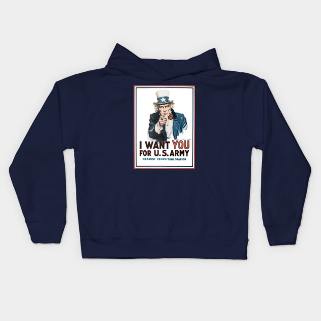 Vintage Patriotic Uncle Sam I Want YOU for US Army WWI Recruiting Poster Art Kids Hoodie by MasterpieceCafe